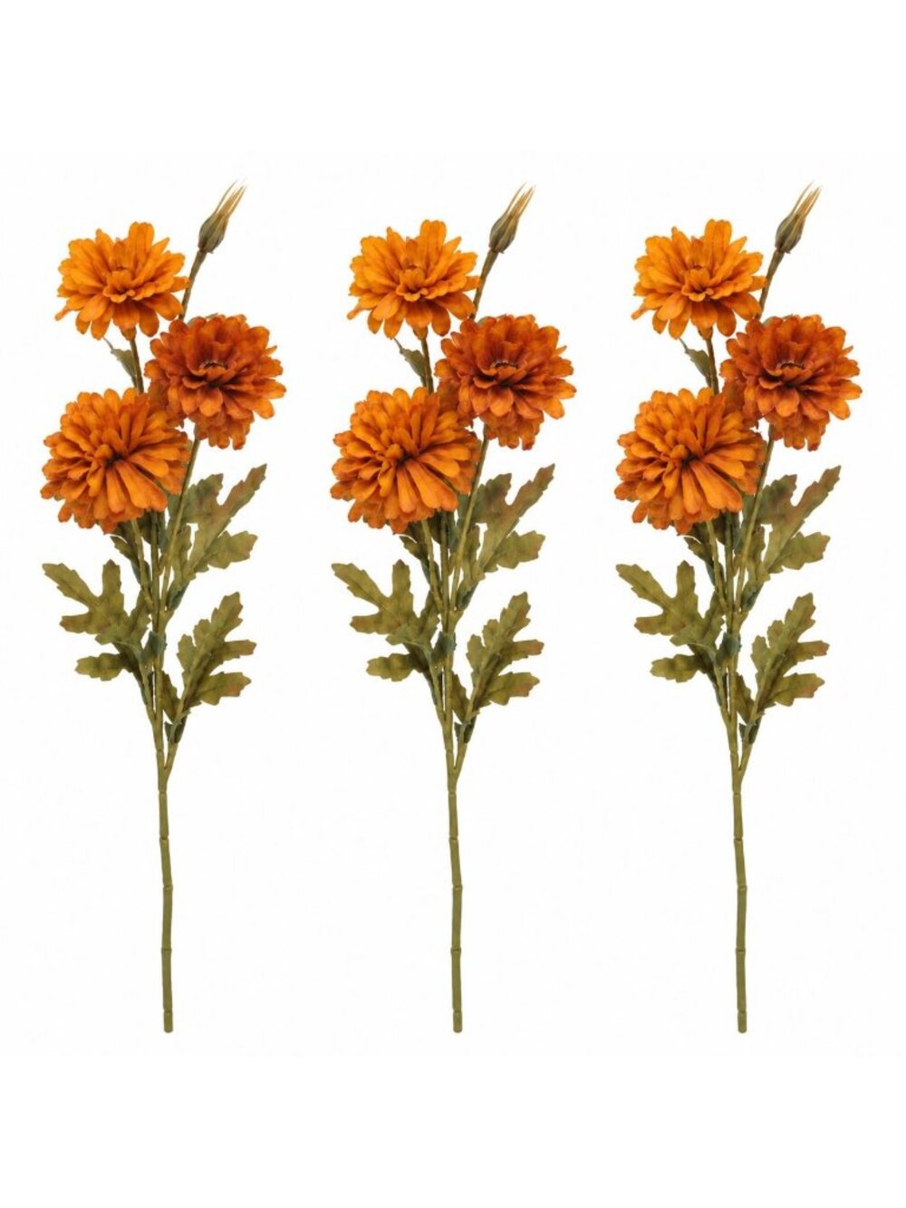 Rust Orange Artificial Mum Stems Set of 3 21 Inch Faux Chrysanthemum Flowers Fal
